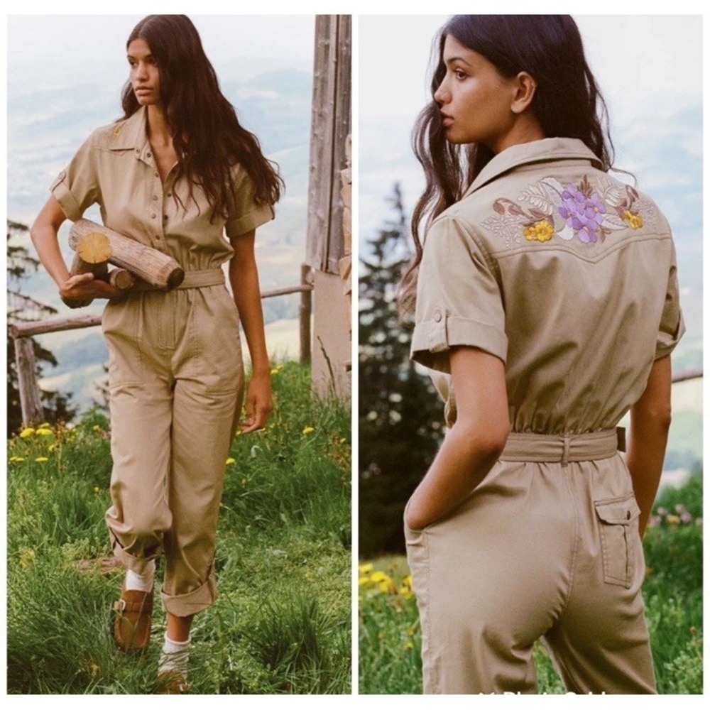 Spell & The Gypsy X Free People Foxglove Embroidered Boilersuit Khaki L Jumpsuit